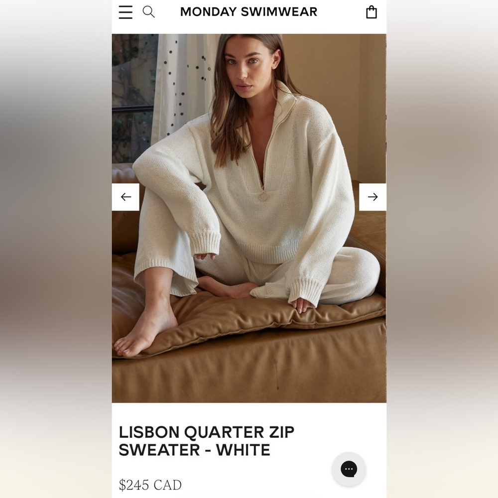 NWT Monday Swimwear Lisbon Quarter Zip Sweater